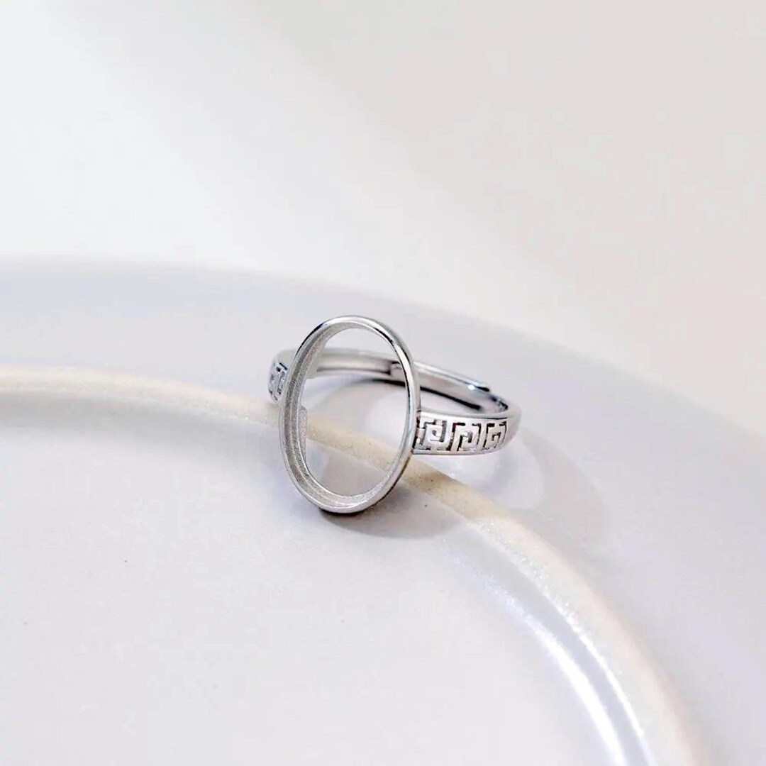 スターリングシルバー ギリシャキーリングベース、10 x 14 mm 楕円形