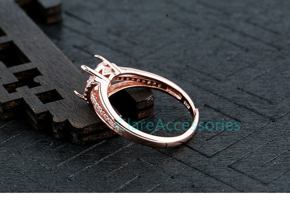 White Zircons Sterling Silver Oval Rose Gold Ring Blanks White Zircons Sterling Silver Oval Rose Gold Ring Blanks