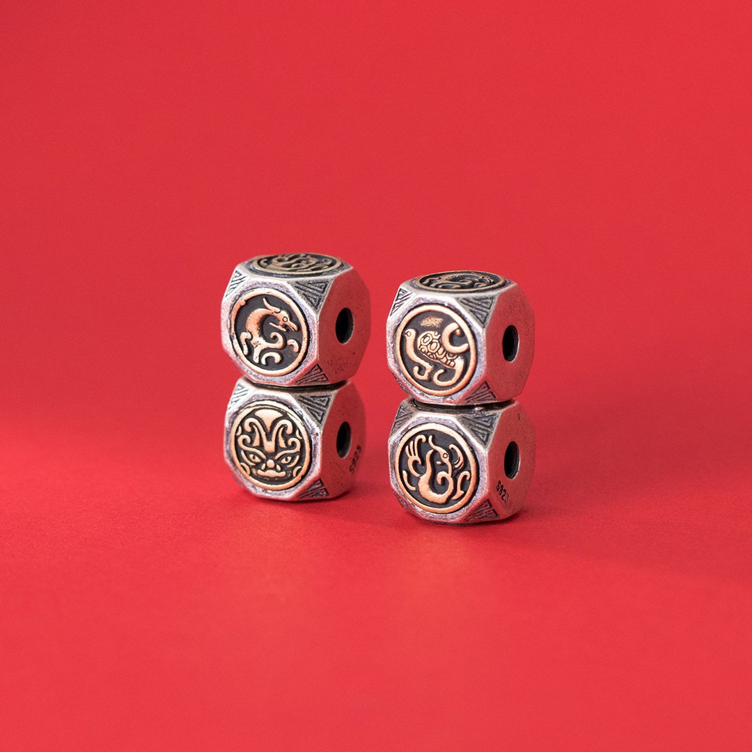 11mm Sterling Silver Beads, Cube Bead, Silver Dragon Bead, Animal Bead, 925 Silver Bead, Jewelry