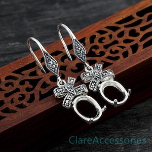 Sterling Silver Earring Blanks, 8x10mm Round, 925 Solid Sterling Silver Earrings Bezels For Cabochon Gemstone Setting KTJ1062