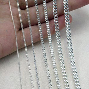 Sterling Silver Cuban Link Chain, Curb Chain, 925 Silver Unfinished Curb Chain for Necklace Bracelet 1mm 1.4mm 1.8mm 2.3mm 2.8mm 3.5mm 4mm