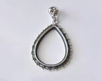 Pendentif ancien en argent sterling, 13x18 mm 15x20 mm 17x22 mm 18x23 mm, larme, pendentif en argent 925, serti pierre