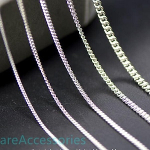 Sterling Silver Curb Chain, Cuban Link Chain, 925 Silver Unfinished Curb Chain for Necklace Bracelet 1mm 1.2mm 1.7mm 2.0mm 2.5mm