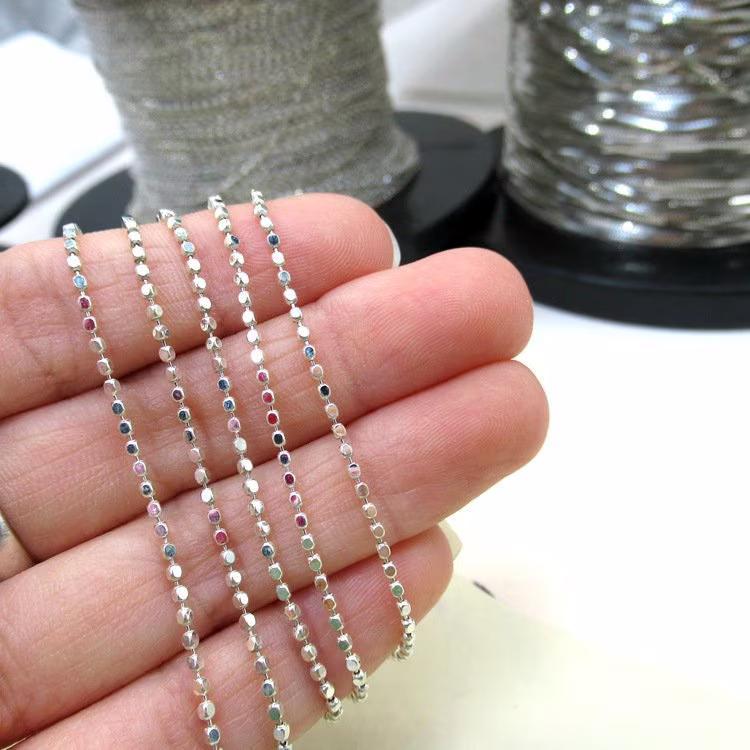 1.3mm Sterling Silver Chains, Cube Chain, Cube Beaded Chain, Square Beads Chain, Earring Chain, Silver Chain Wholesale, Woman Chain