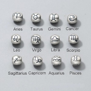 8mm Sterling Silver Twelve Constellation Beads, Hole Size 3.5mm, 925 Antique Silver Charms Sale T0197