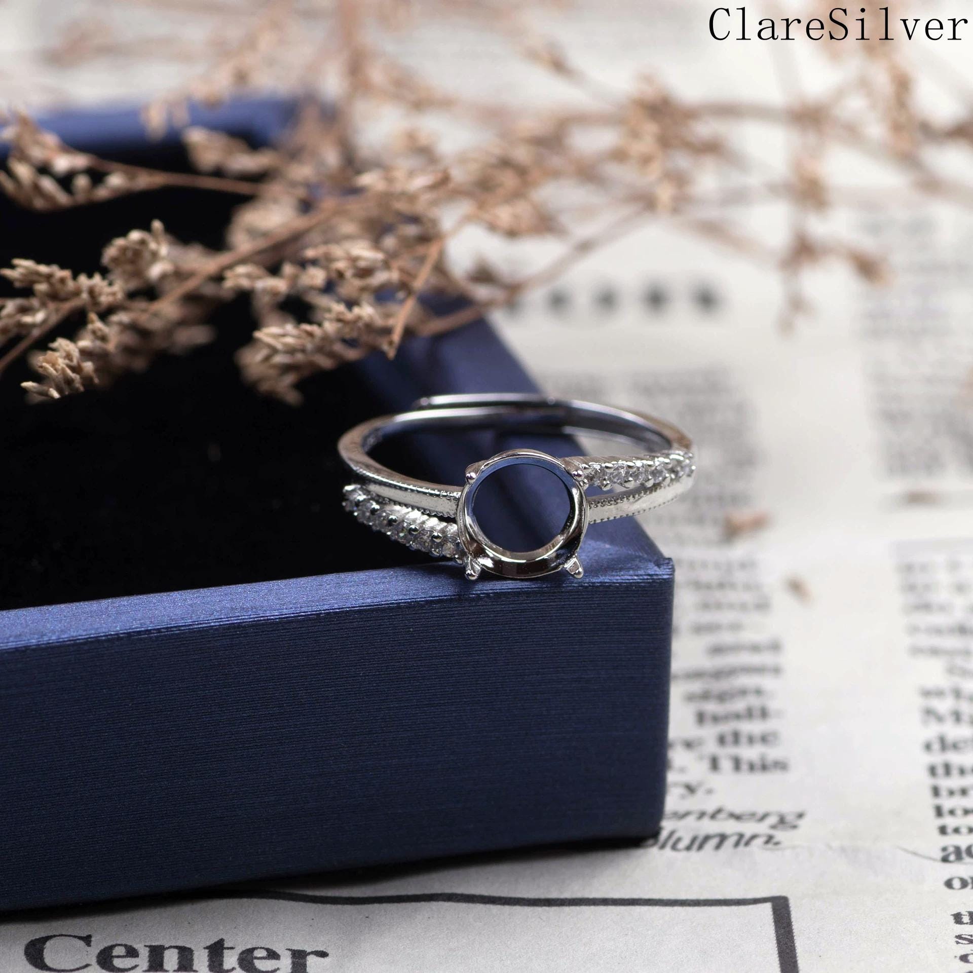 Silver Ring Setting, 925 Sterling Silver, 6x9mm 7x7mm 8x8mm 9x12mm