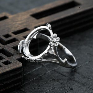 10x13MM Oval Flower Silver Ring Blanks, 925 Sterling Silver Ring Setting, Handmade Jewelry Supplies KTJ772