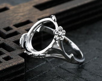 10x13MM Oval Flower Silver Ring Blanks, 925 Sterling Silver Ring Setting, Handmade Jewelry Supplies KTJ772