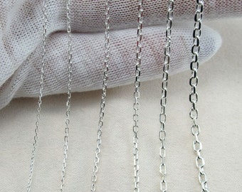 Sterling Silver Chains, Diamond Cut Cable Chain, Silver Chain Wholesale, For Necklace, Jewelry Chain, 0.9mm 1.1mm 1.5mm 1.8mm 2.1mm 2.8mm