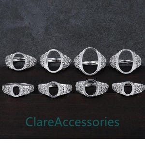 6-18MM Oval Flowers Silver Ring Blanks, 925 Sterling Silver Ring Setting, For Gemstone Resin Crystal Zircon Size KTJ210
