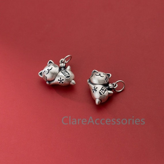 Sterling Silver Charms, Bracelet Charm, Necklace Charm, Sterling Silver Charms Bulk 3D Printed Cat