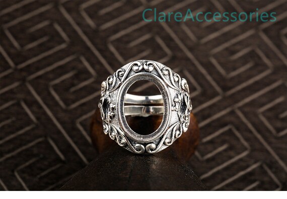 シルバーリングブランク、11 x 15 mmオーバル、フローラルリング、925