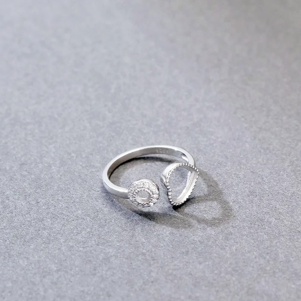 スターリングシルバー ハートリングベース、8 mm ハートと 3 mm
