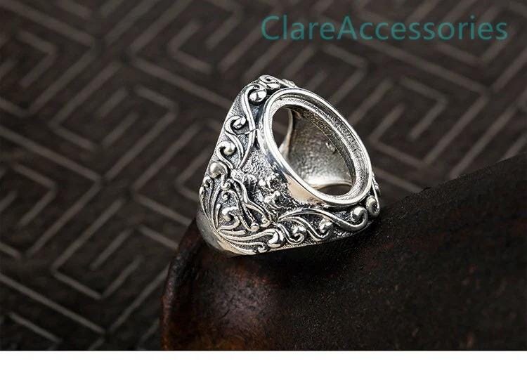 シルバーリングブランク、11 x 15 mmオーバル、フローラルリング、925