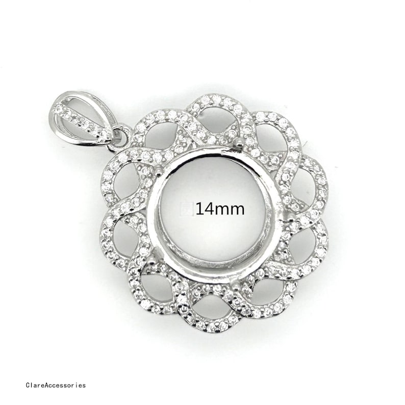 Sterling Silver Pendant Blanks, 10-14mm Round, Stone Pendant Setting, 925 Silver Pendant Bezel 8