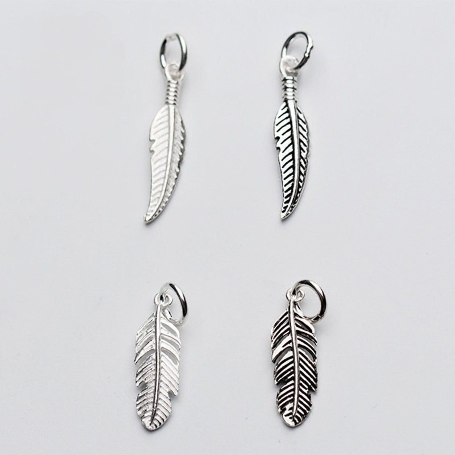 Sterling Silver Feather Charms Necklace Charm Bracelet Etsy