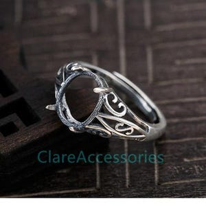7-17MM Oval Antique Silver Prong Ring Blanks, 925 Sterling Silver Setting For Natural Stone KTJ53