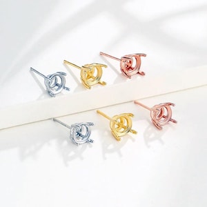 Sterling Silver 4 Prongs Ear Stud, 925 Solid Sterling Silver Earrings Post, Gemstone Resin Crystal Setting KED104