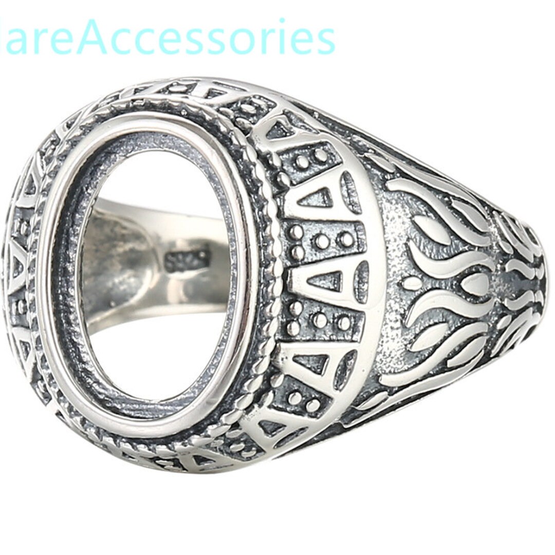 Sterling Silver Ring Blanks, 8x11mm Oval, Man Ring, Large Ring, Antique