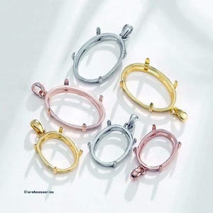5-30mm Oval Sterling Silver Pendant Prong Bezels, 925 Silver Charm Bezel Tray For Setting High Stones or Resin Rock KTJ116