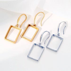 Sterling Silver Earring Blanks, 10x14mm 12x16mm Rectangle, 925 Solid Sterling Silver Earrings Bezels For Cabochon Gemstone Setting KTJ1795