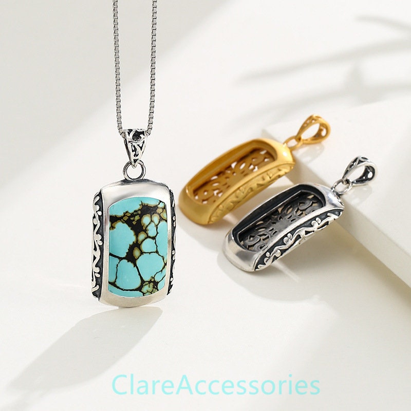 Sterling Silver Pendant Blanks 12x22mm Retangle Stone Etsy