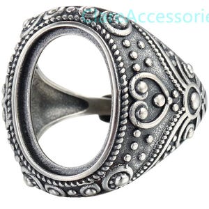Silver Ring Blanks, 13x18mm Oval, Floral Ring, 925 Silver Large Rings Setting, Antique Silver, Adjustable Ring Blank, Ring Bezel KTJ1631
