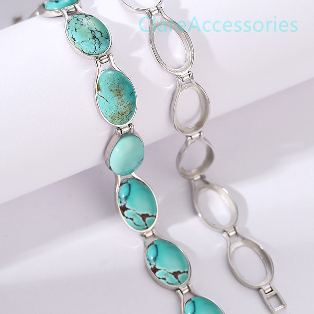 Sterling Silver Bracelet Blanks, 8 Stones Bracelet Blank, 10x15mm Oval