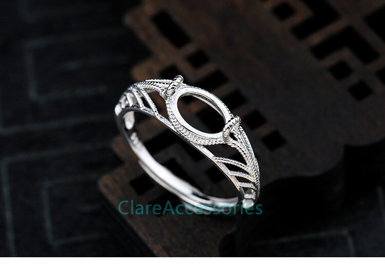 アクセサリー ST,CAT Ring Oval Silver Ring Blanks, 925 Sterling Silver Stone Setting