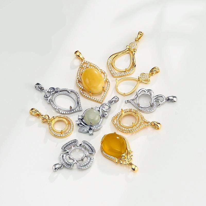 925シルバーペンダントブランク、10 x 10 mmラウンド、11 x 15 mm