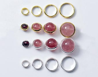 6-12mm Sterling Silver Round Bead Frames Beaded Rings 925 Silver S0305