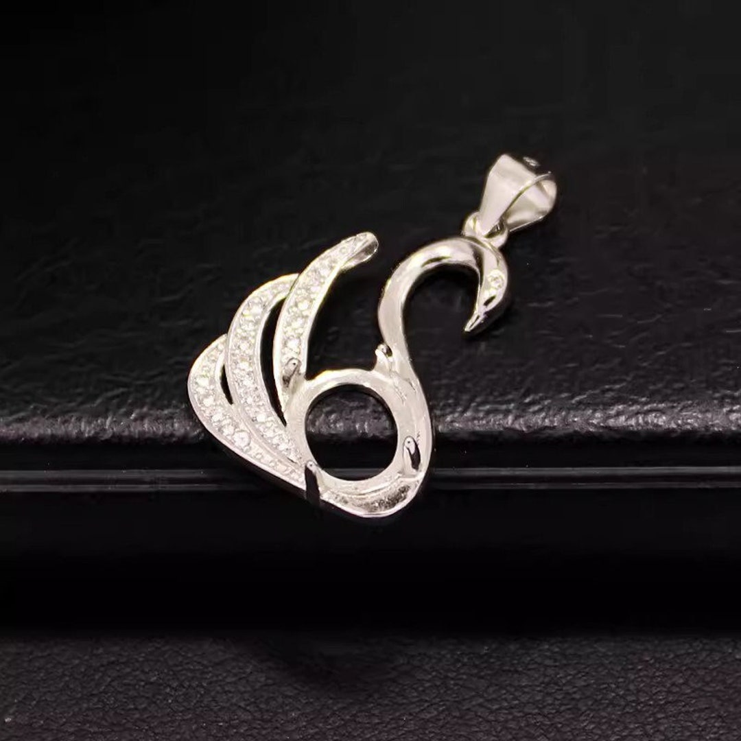 スターリングシルバー スワンペンダントブランク、8 x 10 mm 楕円形