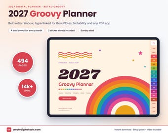 2027 Retro Digital Planner, Groovy 70s GoodNotes Planner, Colorful iPad Planner, Notability Hyperlinked Planner, Digital Stickers