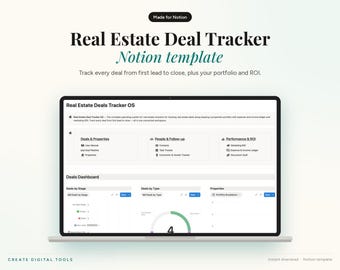 Real Estate Deal Tracker Notion Template, Investor CRM, Property Pipeline (Digital Download)