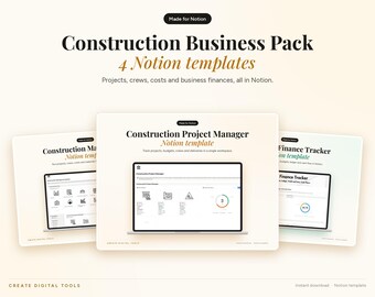 Construction Business Notion Bundle, Project Manager, Budget Tracker (Digital Download)