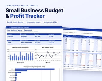 Small Business Budget Spreadsheet, Profit and Loss Tracker, Excel Google Sheets, Income Expense Tracker, Budget vs Actual, Cash Flow Sheet