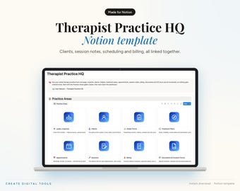 Therapist Practice HQ Notion Template, Client Tracker, Session Notes, Billing (Digital Download)