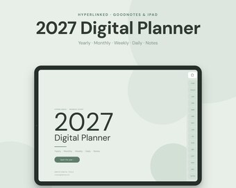 2027 Digital Planner, Hyperlinked GoodNotes Planner, iPad Planner, Daily Weekly Monthly Planner, Notability Planner, Minimal Sage Green