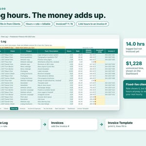 Freelancer Spreadsheet, Invoice Tracker, Time Tracker, Freelance Income Tax Planner, Excel Google Sheets, Rate Calculator, Small Business image 7