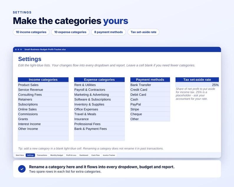 Small Business Budget Spreadsheet, Profit and Loss Tracker, Excel Google Sheets, Income Expense Tracker, Budget vs Actual, Cash Flow Sheet image 9