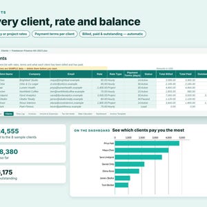 Freelancer Spreadsheet, Invoice Tracker, Time Tracker, Freelance Income Tax Planner, Excel Google Sheets, Rate Calculator, Small Business image 6