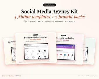 Social Media Agency Notion Bundle, Content Calendar, CRM, Onboarding (Digital Download)