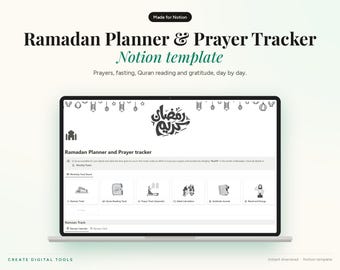 Ramadan Planner Notion Template, Prayer Tracker, Quran Reading Log (Digital Download)