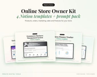 Ecommerce Notion Bundle: Inventory, Finance, CRM, Social Media (Digital Download)