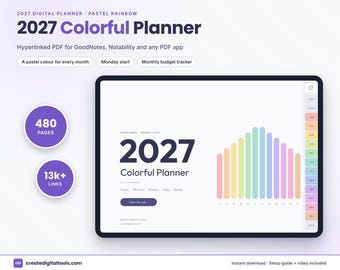 2027 Colorful Digital Planner, Pastel Rainbow GoodNotes Planner, Notability Planner, Hyperlinked iPad Planner, Budget Planner