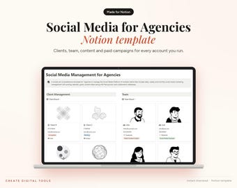Social Media Agency Notion Template, Social Media Manager Planner, Content Calendar, Client Onboarding, Campaign Tracker
