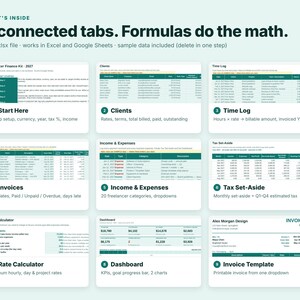Freelancer Spreadsheet, Invoice Tracker, Time Tracker, Freelance Income Tax Planner, Excel Google Sheets, Rate Calculator, Small Business image 5