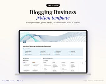 Blogging Business Notion Template, Content Calendar, Domain & Revenue Tracker (Digital Download)