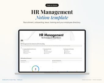 HR Management Notion Template, Recruitment, Onboarding, Employee Directory (Digital Download)