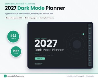 2027 Dark Mode Digital Planner, GoodNotes Planner, Notability Planner, Hyperlinked iPad Planner, Black Planner, Daily Weekly Monthly